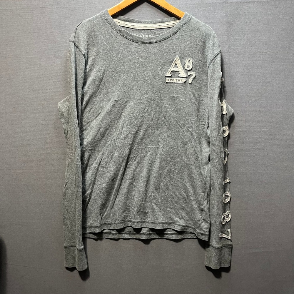 Aeropostale Mens Long Sleeve A87 Graphic T-Shirt Gray Size Small S/P Distressed